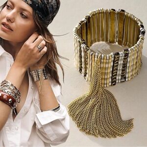 Free People Bohemian Witchy Rock Festival Nolita Fringe Bracelet Mixed Metal NWT